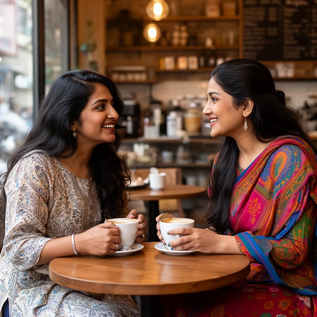 Friends laughing over coffee